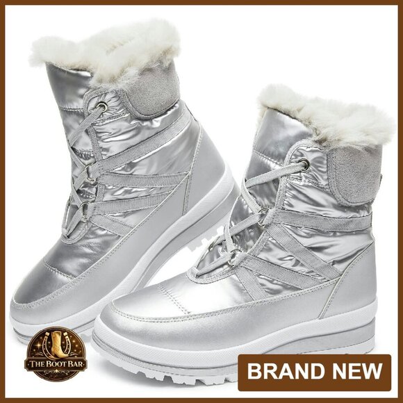 Shoes - Warm Fur Lined Mid-Calf Waterproof Snow Boots Non-Slip Lace Up